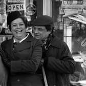Lynda Baron with Ronnie Barker and David Jason during a break in filming Open All Hours (Picture: PA)