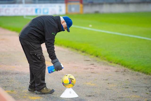 Coronavirus safefty measures being carried out before the Betfred Cup match between Inverness Caledonian Thistle and East Fife on November 14, 2020 (Photo by Mark Scates / SNS Group)