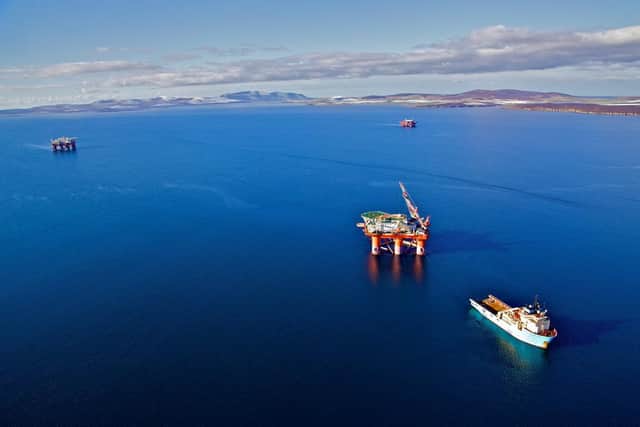 An aerial view of Scapa Flow in Orkney, which is a huge natural deep-water harbour.