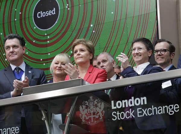First Minister Nicola Sturgeon at the London Stock Exchange's market close ceremony. Picture: Layton Thompson