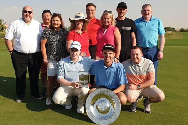 Iain Stoddart with other members of Bob MacIntyre's team and also some friends after the Scot won the 2019 Rookie of the Year Award.