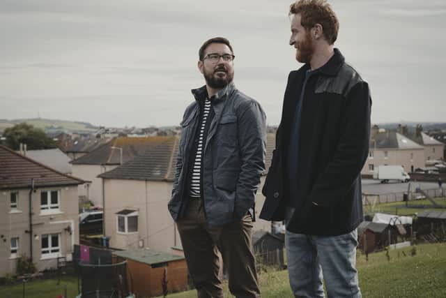 Martin Compston and Tony Curran play Jimmy and Tully in Mayflies. Picture: PA Photo/BBC/Synchronicity Films/Jamie Simpson.