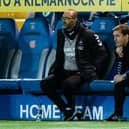 Kilmarnock's head of football operations James Fowler (right) looks on as the Rugby Park side draw 1-1 at home to Morton on Wednesday night. (Photo by Sammy Turner / SNS Group)