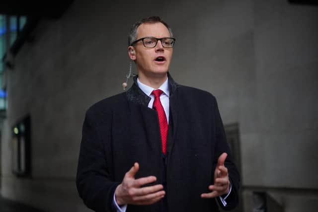 Illegal immigration minister Michael Tomlinson speaking to the media outside BBC Broadcasting House in London, after appearing on Sunday with Laura Kuenssberg. Photo: Victoria Jones/PA Wire
