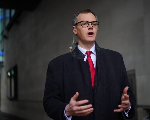 Illegal immigration minister Michael Tomlinson speaking to the media outside BBC Broadcasting House in London, after appearing on Sunday with Laura Kuenssberg. Photo: Victoria Jones/PA Wire