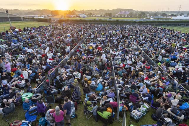 Large queues ahead of the opening of Glastonbury Festival. Picture: Tom Wren / SWNS