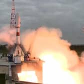 A Soyuz 2.1b rocket with the Luna-25 lander blasts off from the launch pad at the Vostochny cosmodrome, some 180 km north of Blagoveschensk, in the Amur region. Picture: Getty