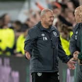 Frankie McAvoy and the rest of the Hearts management team celebrate the win over Rosenborg.