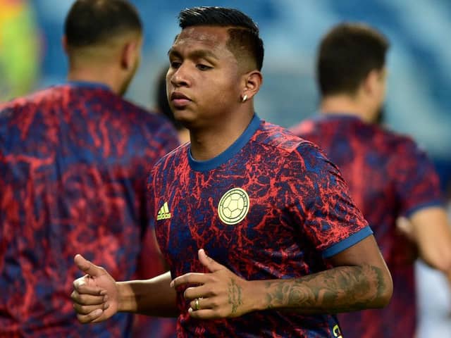Alfredo Morelos of Colombia warms up during the summer's Copa America. (Photo by Rogerio Florentino/Getty Images)