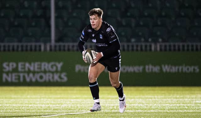 Huw Jones in action for Glasgow Warriors during the 2020-21 season. He will rejoin the club in the summer (Photo by Ross MacDonald / SNS Group)
