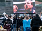 England fans watch the England v Germany Euro 2020 match on a big screen in a fan zone on Hastings pier