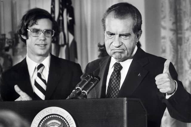 Richard Nixon (right), pictured bidding farewell to White House staff, has had a massive influence on how we live today, says Duffy. Picture: AFP FILES.