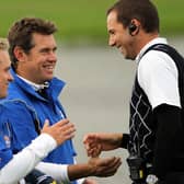 Sergio Garcia chats with Luke Donald, left, and Lee Westwood during the 2010 Ryder Cup in Wales. Picture: Jamie Squire/Getty Images.