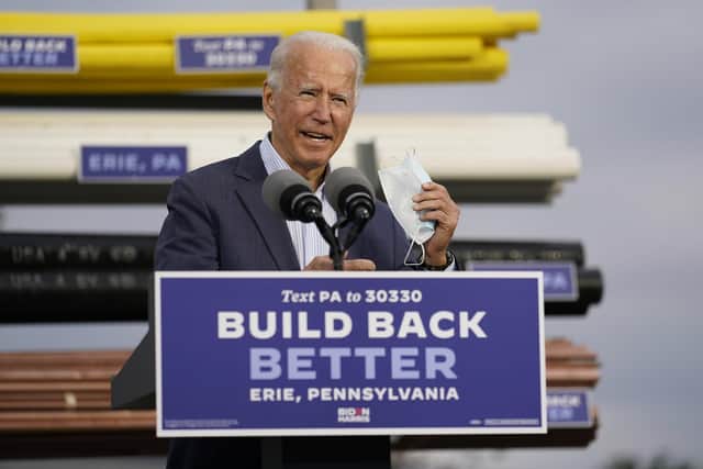 Democratic candidate Joe Biden spent the day speaking to plumbers in Pennsylvania. Picture: Carolyn Kaster/AP