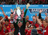 Manchester United manager Sir Alex Ferguson lifts the Premier League trophy at Old Trafford in May 2013 (Picture: Alex Livesey/Getty Images)