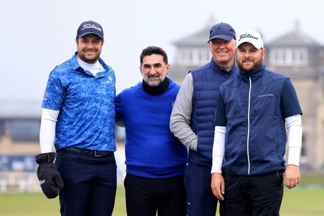 Former DP World Tour Rookie of the Year Peter Uihlein, left, pictured with LIV Golf dhairman Yasir Al-Rumayyan, The R&A CEO and Jordan Smith on the Swilcan Bridge at St Andrews during last year's Alfred Dunhill Links Championship. Picture: Stephen Pond/Getty Images.