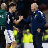 Steve Clarke (right) will have to make do without Kieran Tierney for Scotland's upcoming fixtures against Spain and France.  (Photo by Alan Harvey / SNS Group)