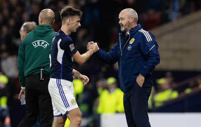 Steve Clarke (right) will have to make do without Kieran Tierney for Scotland's upcoming fixtures against Spain and France. (Photo by Alan Harvey / SNS Group)