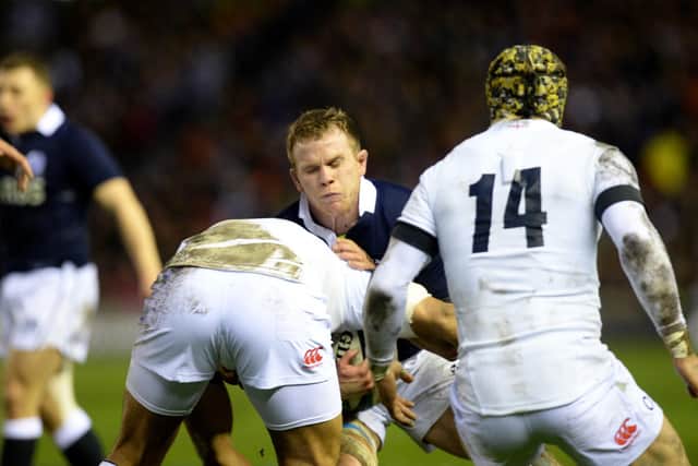 Chris Fusaro making his debut for Scotland against England at Murrayfield in 2014. Picture: Craig Watson/SNS