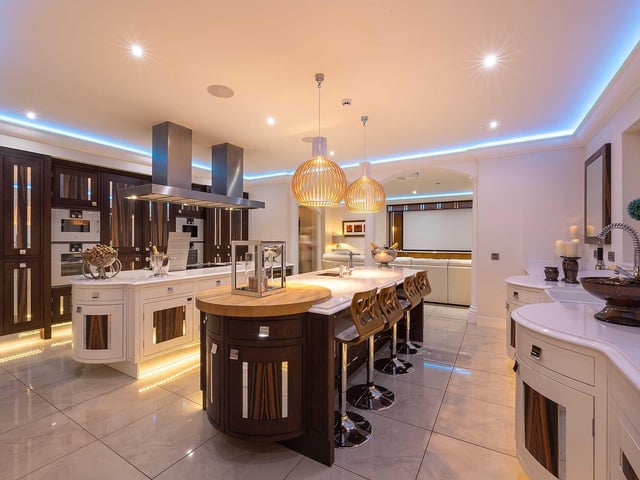 The impressive kitchen is ideal for entertaining in.