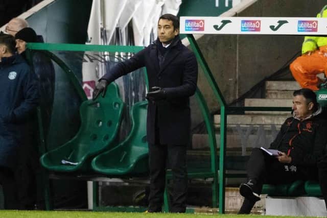 Rangers manager Giovanni van Bronckhorst looks on from the technical area at Easter Road during his team's win over Hibs on Wednesday night. (Photo by Craig Foy / SNS Group)