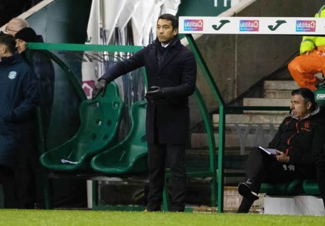 Rangers manager Giovanni van Bronckhorst looks on from the technical area at Easter Road during his team's win over Hibs on Wednesday night. (Photo by Craig Foy / SNS Group)