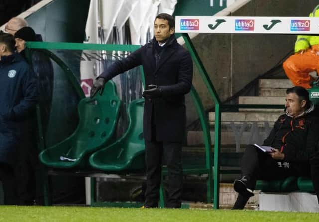 Rangers manager Giovanni van Bronckhorst looks on from the technical area at Easter Road during his team's win over Hibs on Wednesday night. (Photo by Craig Foy / SNS Group)
