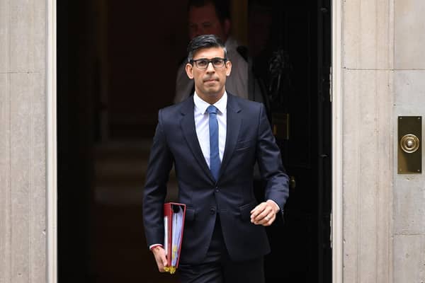 Prime Minister Rishi Sunak leaves 10 Downing Street in central London. Picture: Justin Tallis/AFP via Getty Images
