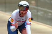 Great Britain's Katie Archibald celebrates after winning the Women's Omnium - Elimination race during the UEC Track Elite European Championship in Grenchen on February 10, 2023. (Photo by SEBASTIEN BOZON/AFP via Getty Images)