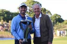 Charl Schwartzel pictured with LIV Golf CEO Greg Norman after winning the LIV Golf Invitational at The Centurion Club in June. Picture: Matthew Lewis/Getty Images