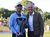 Charl Schwartzel pictured with LIV Golf CEO Greg Norman after winning the LIV Golf Invitational at The Centurion Club in June. Picture: Matthew Lewis/Getty Images