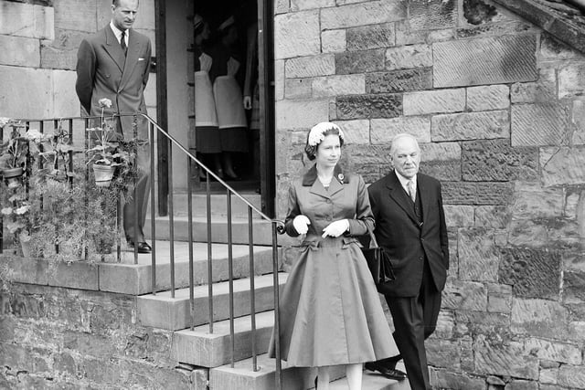 Queen Elizabeth II and Prince Philip, Duke of Edinburgh visiting Falkland Palace during a tour of Fife in 1958.