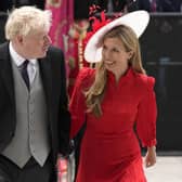 Boris Johnson and his wife Carrie Johnson arrive for a service of thanksgiving for The Queen
