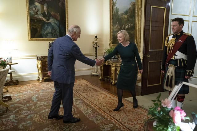 King Charles III meeting Prime Minister Liz Truss during their weekly audience at Buckingham Palace in London. Picture; 12/10/2022