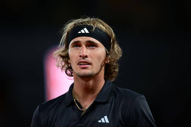 Germany's Alexander Zverev looks on as he plays against Slovakia's Alex Molcan during their men's singles match on day five of the Roland-Garros Open tennis tournament at the Court Philippe-Chatrier in Paris on June 1, 2023. (Photo by Emmanuel DUNAND / AFP) (Photo by EMMANUEL DUNAND/AFP via Getty Images)