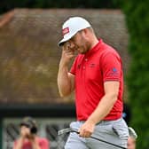 Daniel Young shows his disappointment after missing a par putt on the final green in Big Green Egg German Challenge powered by VcG at Wittelsbacher Golfclub in Neuburg an der Donau. Picture: Octavio Passos/Getty Images.