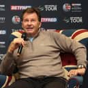 Tournanent host Sir Nick Faldo talks to the media during the Betfred British Masters at The Belfry in Sutton Coldfield. Picture: Luke Walker/Getty Images.