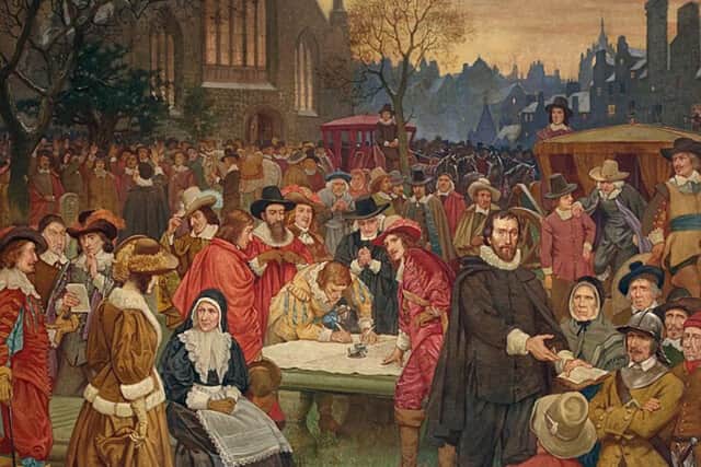 'Hole, William Brassey; The Signing of the National Covenant in Greyfriars Churchyard, 1638, City of Edinburgh Council' (Wikimedia Commons)