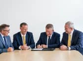 Left to right: Bill Harkins, business development director, Invesis; Chris Williams, CEO Invesis; Stewart Laing, CEO Asanti; and Cathal Griffin, CRO, Asanti. Picture: Jamie Simpson