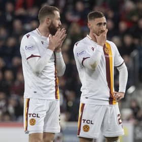 Kevin van Veen, left, handed over penalty duties to his Motherwell team-mate Louis Moult.
