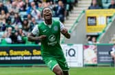 Nathan Moriah-Welsh scores Hibs' fourth goal in the win over Peterhead. (Photo by Paul Devlin / SNS Group)