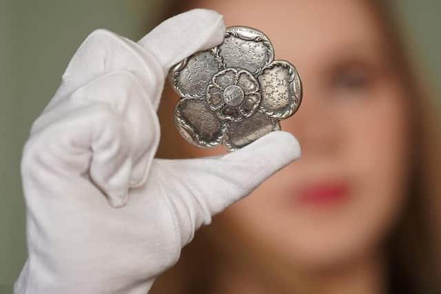 The silver Jacobite rose which was originally made to commemorate a number of key figures during the 1745 rising, including Francis Buchanan of Arnpryor who was executed for stockpiling weapons ahead of Culloden. PIC: Contributed.
