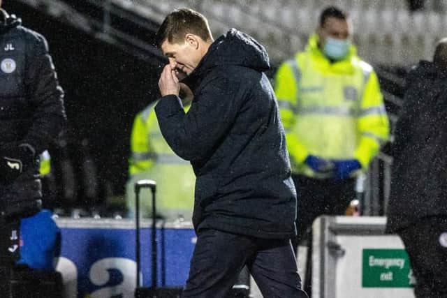 Rangers manager Steven Gerrard cuts a dejected figure at the end of his team's Betfred Cup quarter-final elimination against St Mirren. (Photo by Craig Williamson / SNS Group)