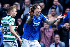 Rangers' Fabio Silva claims for a penalty, which was eventually awarded after a VAR review. (Photo by Craig Williamson / SNS Group)