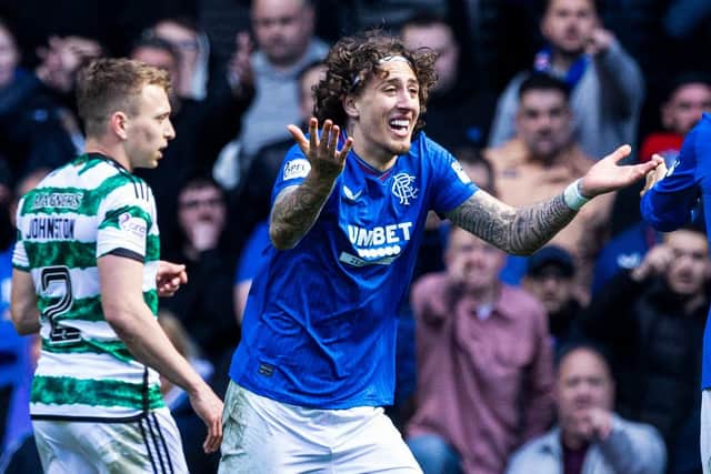 Rangers' Fabio Silva claims for a penalty, which was eventually awarded after a VAR review. (Photo by Craig Williamson / SNS Group)