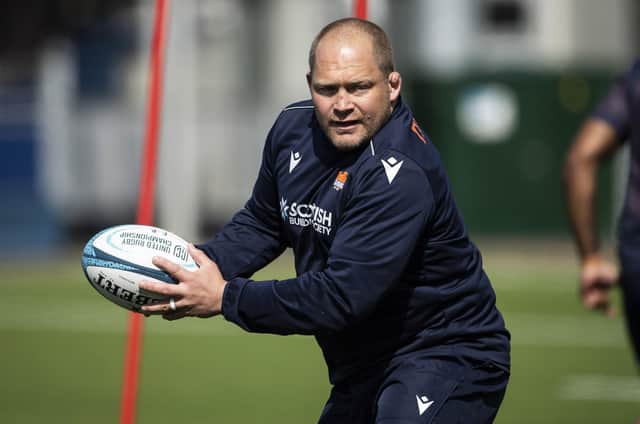 WP Nel during an Edinburgh Rugby training session. The prop returns from a ban.