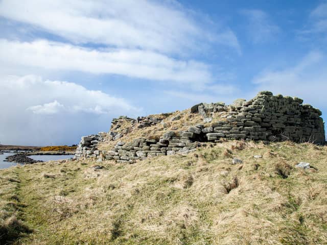 The remains of Dun An Sticir - an Iron Age broch re-used during the Lord of the Isles period with the ruin - which is accessed by a causeway - reconstructed by Uist Unearthed to reveal an almighty landmark that was central to the Uist story. PIC: Uist Unearthed.