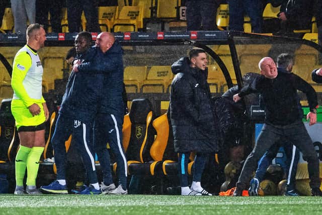 Livingston manager Davie Martindale celebrates beating Aberdeen 2-1. (Photo by Craig Foy / SNS Group)