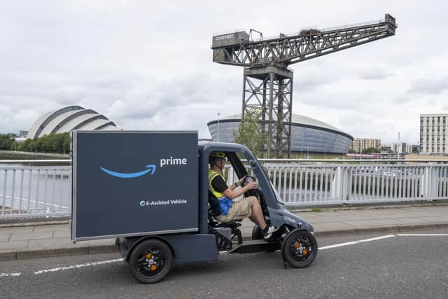 One of Amazon's new fleet of electric cargo bikes based at its Baillieston delivery hub in the east end of Glasgow. (Photo by Amazon)