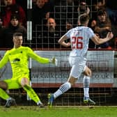 Matty Todd scores Dunfermline's second goal in the 2-0 win over Falkirk.